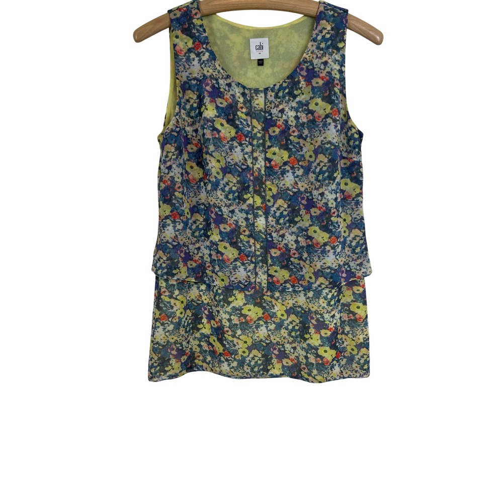 Cabi Floral Tiered Sleeveless Top Women XS Multicolor Layered Chiffon Blouse F21